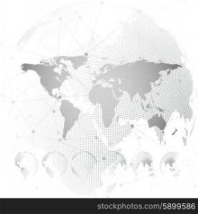 World map with dotted globes, light design vector illustration.