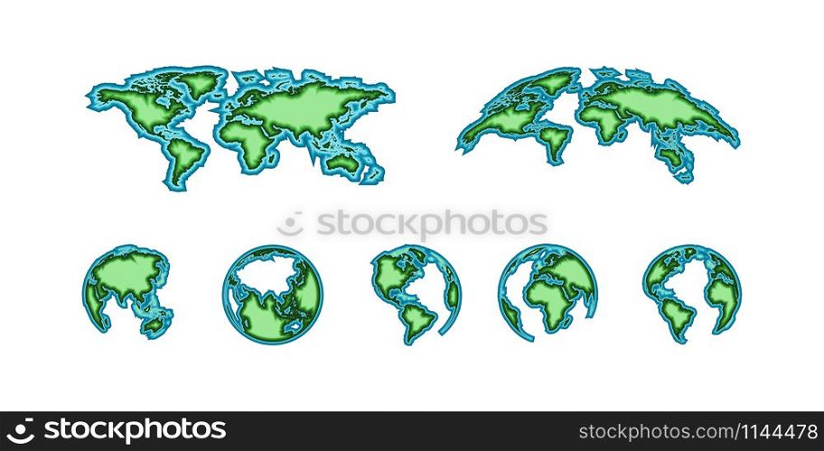 World Map with Earth Globe in trendy 3d design. 3d template World Map with Earth Globe, isolated on white background. Earth Planet illustration. Vector illustration