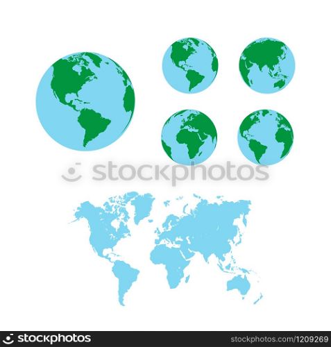 World map with earth globes, editable vector on white