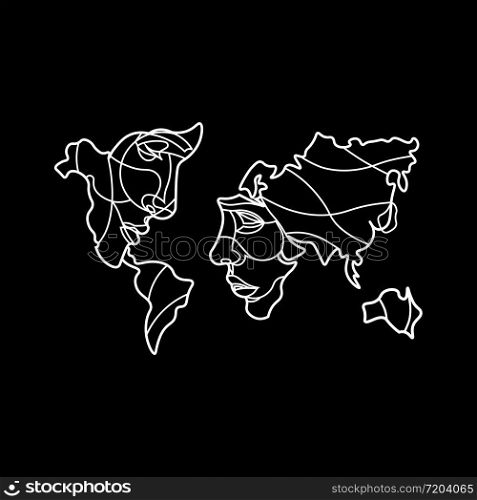 World map with faces icon in white on an isolated black background. EPS 10 vector. World map with faces icon in white on an isolated black background. EPS 10 vector.