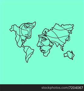 World map with faces icon in white on an isolated turquoise color background. EPS 10 vector. World map with faces icon in white on an isolated turquoise color background. EPS 10 vector.