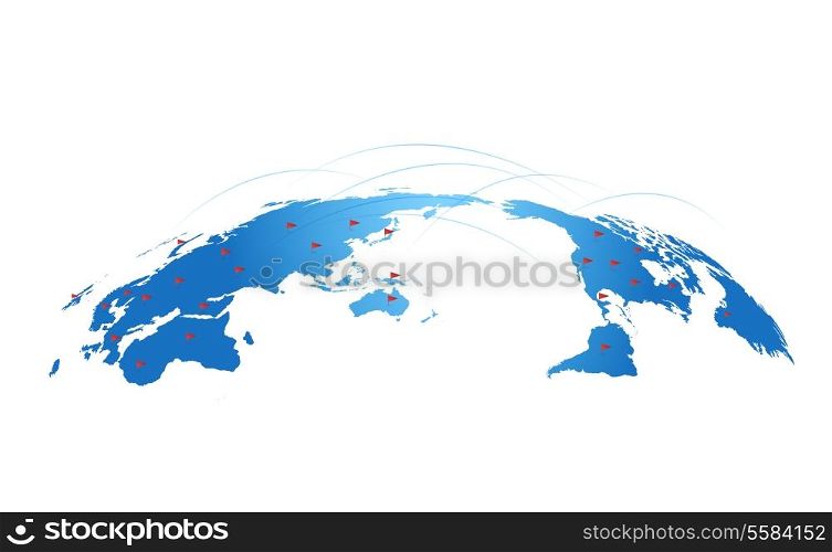 World Map With Pennants On A White Background