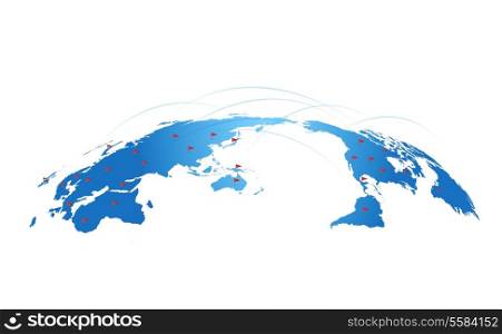 World Map With Pennants On A White Background