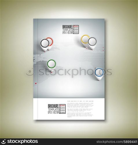 World map with pointer marks. Brochure, flyer or report for business, template vector.