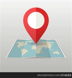 World Map with red Marker. Point position on the map. World Map illustration.