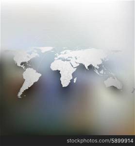 World map with shadow, network connection concept. Infographic for business design template, blurred design vector illustration.