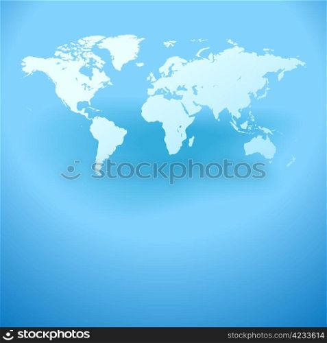 World map with shadow on blue background. Vector illustration.