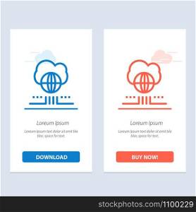 World, Marketing, Network, Cloud Blue and Red Download and Buy Now web Widget Card Template