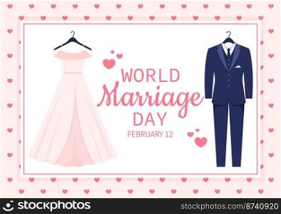 World Marriage Day on February 12 with Love Symbol to Emphasize the Beauty and Loyalty of a Partner in Flat Cartoon Hand Drawn Templates Illustration