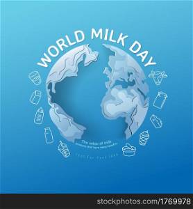World milk day, pour milk on the world, concept for product of milk. vector illustration and design.