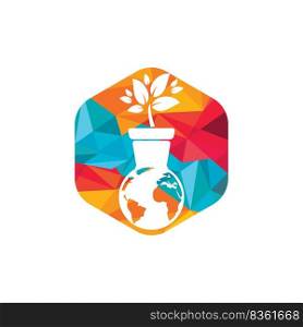 World Nature eco logo template. Globe and flower pot icon vector design.	