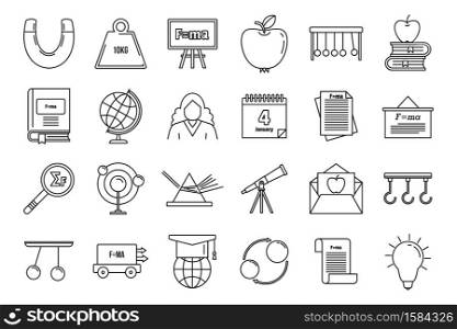 World Newtons day icons set. Outline set of world Newtons day vector icons for web design isolated on white background. World Newtons day icons set, outline style