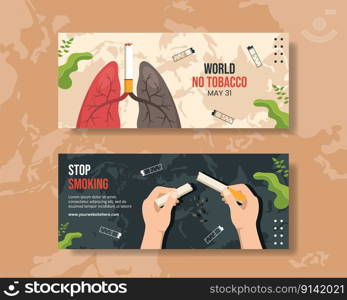 World No Tobacco Day Horizontal Banner Cartoon Hand Drawn Templates Background Illustration