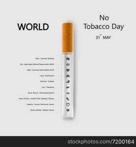 World No Tobacco Day infographic background design.World No Smoking Day typographical design elements.May 31st World no tobacco day.No Smoking Day Awareness Idea Campaign.Vector illustration.