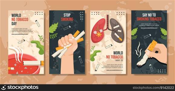World No Tobacco Day Social Media Stories Flat Cartoon Hand Drawn Templates Illustration
