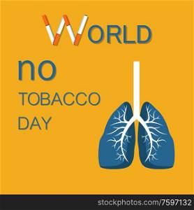 World no tobacco day stop smoking cigarettes vector human body with lungs. Poster with prevention cigars addiction symbols, cancer of human organ. World No Tobacco Day Stop Smoking Cigarette Vector