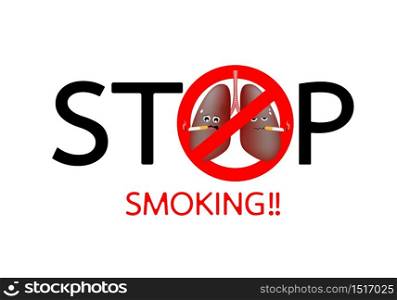 World no tobacco design with lung character. Stop smoking concept. Vector illustration for banner, poster. Isolated on white background