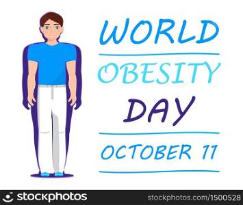 World obesity day is observed in various parts of world on October 11th. Happy slim man have lost weight. Health care concept vector for banner.. World obesity day is observed in various parts of world on October 11th.