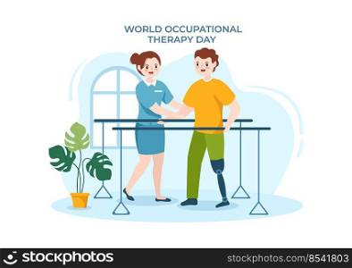 World Occupational Therapy Day Celebration Hand Drawn Cartoon Flat Illustration with Physical Therapists to Maintain and Recover Health