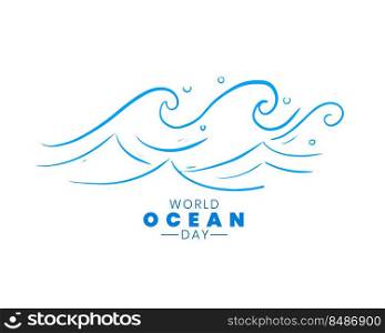world ocean day hand drawn illustration with sea waves