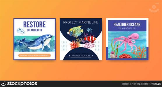 World Oceans Day Environment protection concept advertiseing template