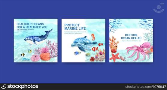 World Oceans Day Environment protection concept advertiseing template