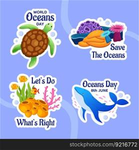 World Oceans Day Label Flat Cartoon Hand Drawn Templates Background Illustration