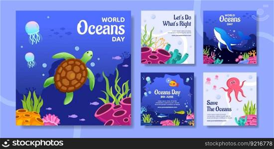 World Oceans Day Social Media Post Flat Cartoon Hand Drawn Templates Background Illustration