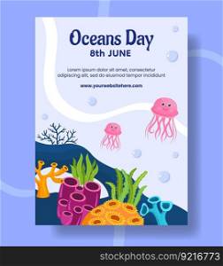 World Oceans Day Vertical Poster Flat Cartoon Hand Drawn Templates Background Illustration