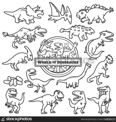 World of Dinosaurs characters design. Vector illustration single line stroke.-Vector.