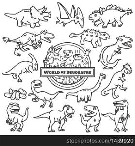 World of Dinosaurs characters design. Vector illustration single line stroke.-Vector.