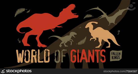 World of giants cartoon background with representatives of extinct predator of jurassic period flying bipeds and quadrupeds lizards vector illustration. World Of Giants Vector Illustration