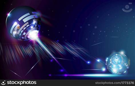 World of imagination to hi-tech digital technology in dark blue background, Abstract space background with 3D digital light effect, Object of imaginary world in cyberspace, Vector illustration.