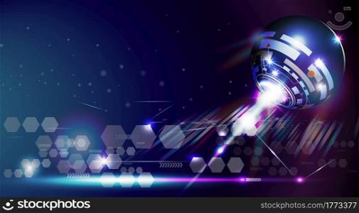 World of imagination to hi-tech digital technology with hexagons. in dark blue background, Abstract futuristic circuit board with 3D digital light, Imaginary world in cyberspace, Vector illustration.