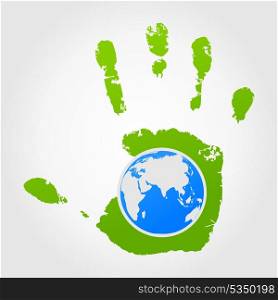 World on a palm. All world on a palm of the person. A vector illustration