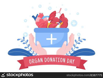 World Organ Donation Day with Kidneys, Heart, Lungs, Eyes or Liver for Transplantation, Saving Lives and Health Care in Flat Cartoon Illustration