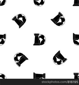 World planet and chess rook pattern repeat seamless in black color for any design. Vector geometric illustration. World planet and chess rook pattern seamless black