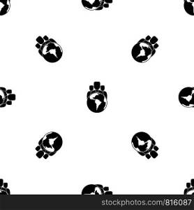 World planet and people pattern repeat seamless in black color for any design. Vector geometric illustration. World planet and people pattern seamless black