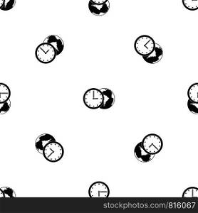 World planet with watch pattern repeat seamless in black color for any design. Vector geometric illustration. World planet with watch pattern seamless black