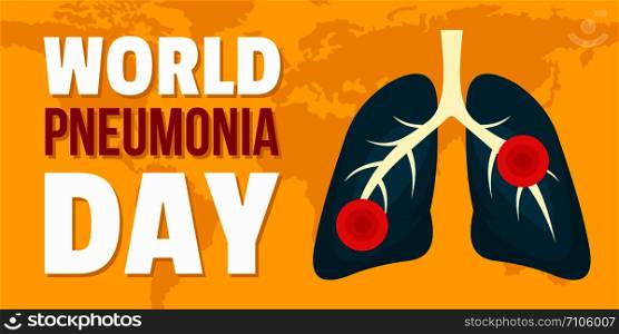World pneumonia day banner horizontal. Flat illustration of vector world pneumonia day banner horizontal for web design. World pneumonia day banner horizontal, flat style