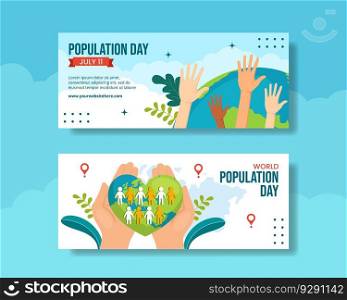 World Population Day Horizontal Banner Cartoon Hand Drawn Templates Background Illustration