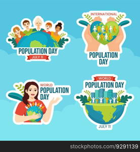 World Population Day Label Flat Cartoon Hand Drawn Templates Background Illustration