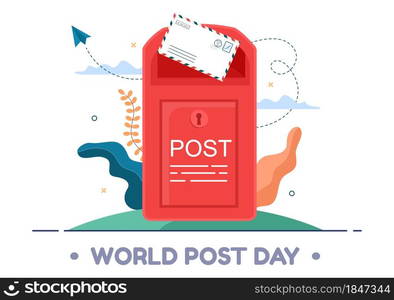 World Post Day Background Which is Celebrated on October 9 with Mail Box, Map, Bird or Letter for Greeting, Poster, Profile Photo. Vector Illustration