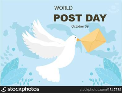World Post Day Background Which is Celebrated on October 9 with Mail Box, Map, Bird or Letter for Greeting, Poster, Profile Photo. Vector Illustration