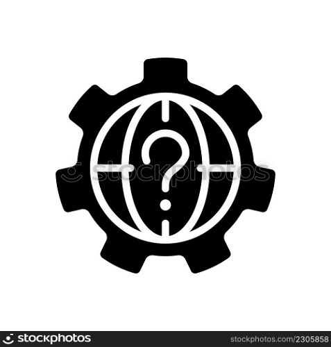 World question black glyph icon. International problem solving process. Global communication and business task. Silhouette symbol on white space. Solid pictogram. Vector isolated illustration. World question black glyph icon