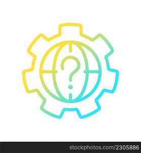 World question gradient linear vector icon. International problem solving. Communication and business. Thin line color symbol. Modern style pictogram. Vector isolated outline drawing. World question gradient linear vector icon