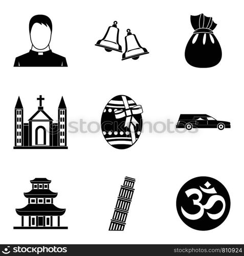 World religion icons set. Simple set of 9 world religion vector icons for web isolated on white background. World religion icons set, simple style