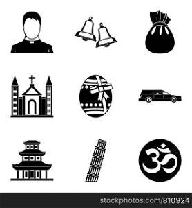 World religion icons set. Simple set of 9 world religion vector icons for web isolated on white background. World religion icons set, simple style