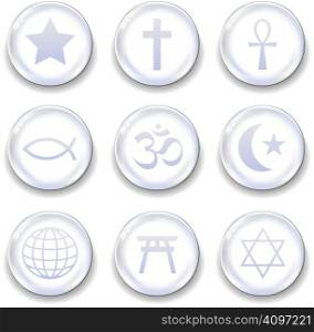 World religious icons on glass orb vector button set