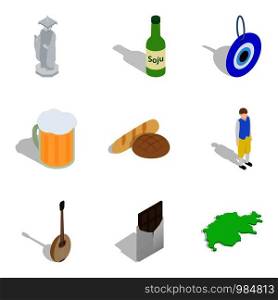 World situation icons set. Isometric set of 9 world situation vector icons for web isolated on white background. World situation icons set, isometric style
